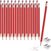 sqzrmdcg 24PCS Erasable Colored Pencils with Eraser Pre Sharpened Pencil 2 HB - Ideal for Checking, Grading, Tests &amp; Office/School Supplies (Red)