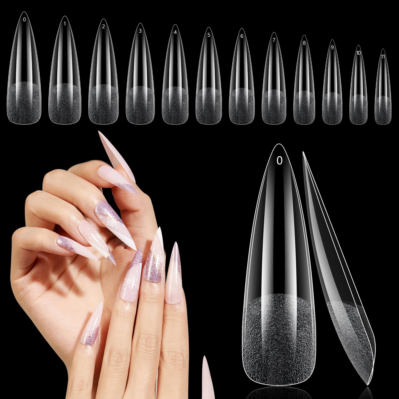 Acrylic Nail Tips for Gel Extensions: 240 Pcs XXL Extra Long Full Cover Nail Tips - Clear Fake Nails Extension Kit for DIY Nail Art