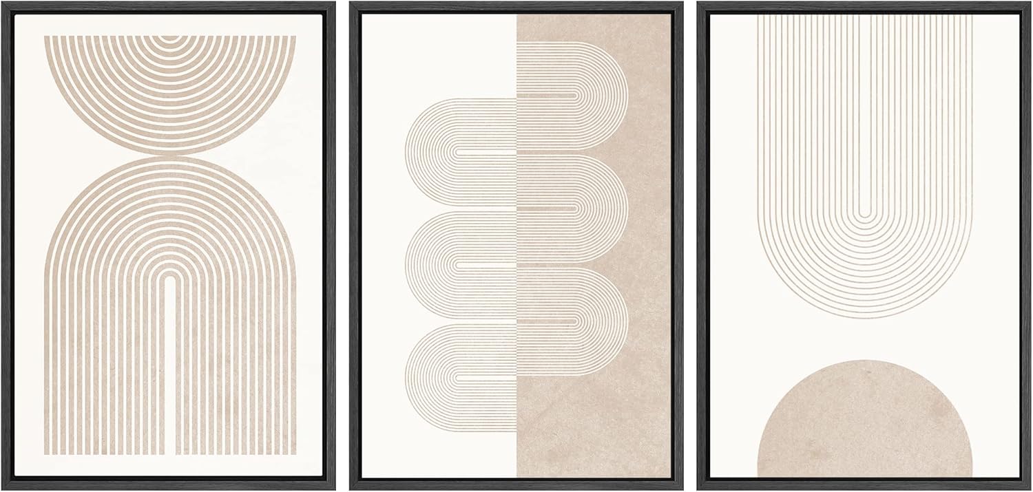 Wall Décor - SIGNWIN Framed Canvas Print Wall Art Set Geometric Duotone Tan Spiral Waves Shapes Abstract Illustrations Modern Art Decorative Nordic Calm/Zen for Living Room, Bedroom, Office - 24