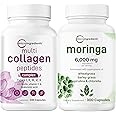 Micro Ingredients Multi Collagen Complex 240 Capsules & Moringa Oleifera 6,000mg Equivalent 300 Capsules Bundle 2 Pack | Hydrolyzed Protein Peptides | Antioxidant Supplement