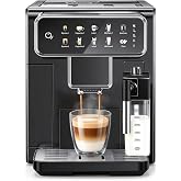 LINKLIFE Automatic Espresso Machine with Grinder and Milk Frother (Black) | Super Expresso Coffee Machines with 7 One-Touch Coffee Recipes for Latte, Cappuccino, Americano