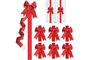 Haiabei 6 Pcs Burgundy Red Christmas Cabinet Ribbons Bows Large Christmas Cabinet Door Bows Holiday Hanging Decoration for Ki