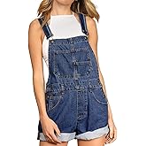 Talakeno Women's Casual Denim Bib Overall Shorts Adjustable Straps Cuffed Hem Shortall Rompers