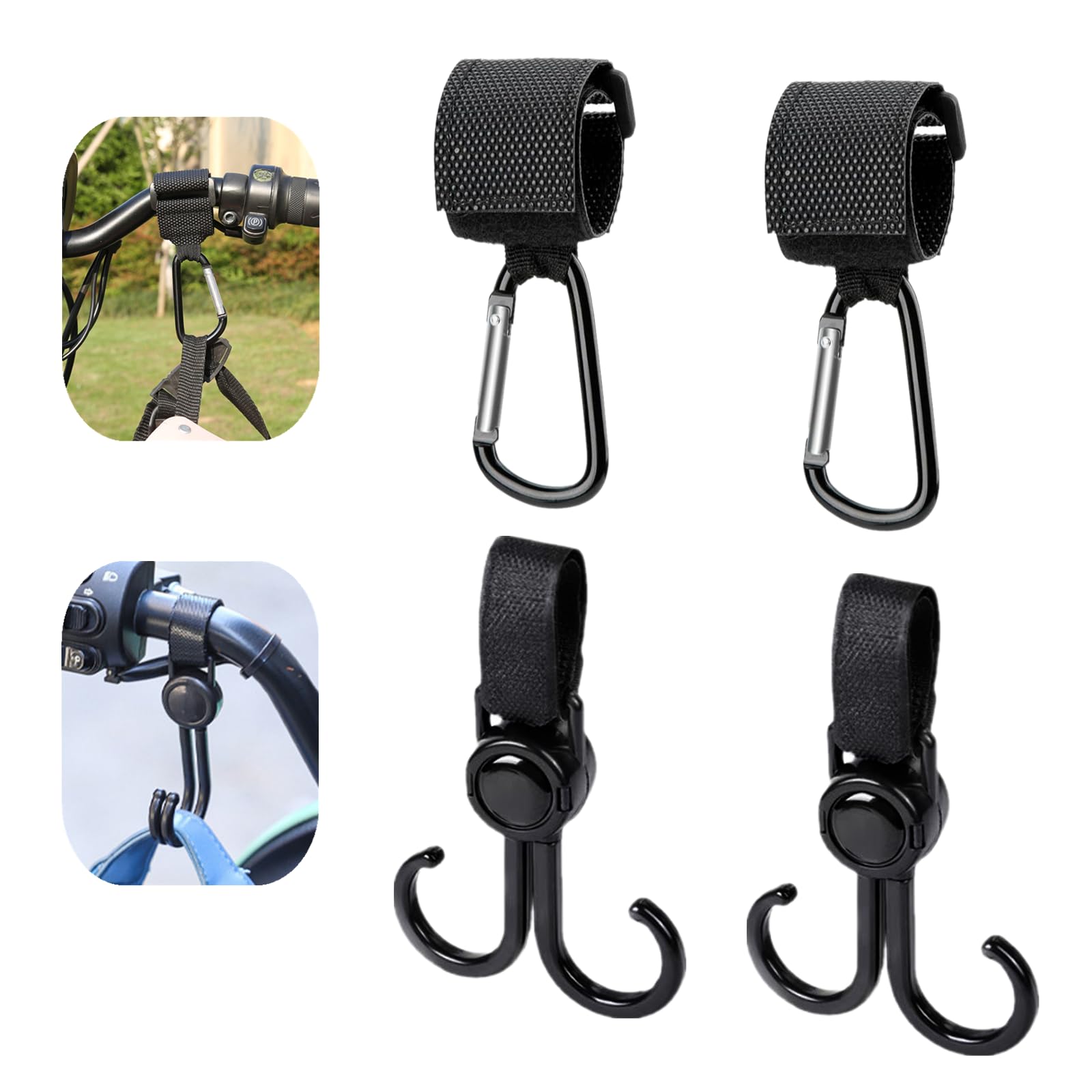 4 PCS Buggy Clips Sturdy Pram Clips Stroller Hooks Pram Hook Clips Pushchair Accessories for Hanging Diaper Bag, Changing Bag,Shopping Bags,Universal Fit, Black