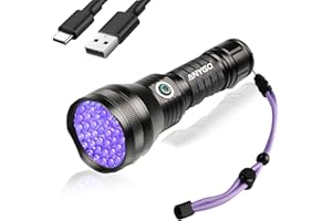 ANYGO 51 LED Rechargeable Black Light Flashlight, 395nm UV Flashlight, Portable Ultraviolet Pet Urine Detector for Dog Cat Stains, Bed Bugs, Scorpions, Resin Curing, Battery Included