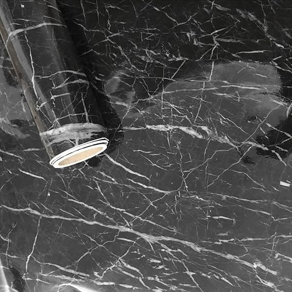 New Black Granite Look Marble Gloss Film Vinyl Self Adhesive Counter