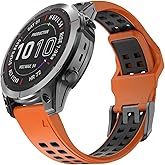 OVERSTEP Compatible with Garmin Fenix 7X Band, 26mm Quick Release Silicone Strap for Fenix 6X/Fenix 6X Pro/Fenix 5X/Fenix 5X Plus/Fenix 3/Fenix 3 HR Smartwatch (Orange-Black)