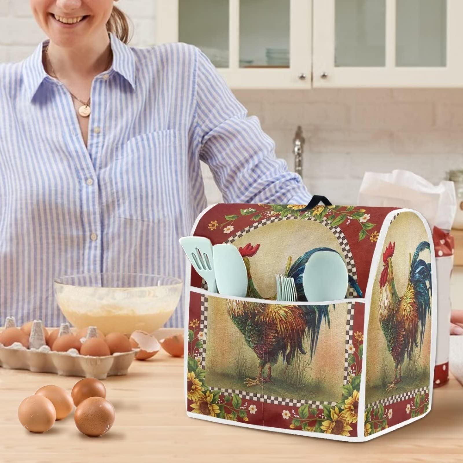 Kitchen Aid Mixer Cover, Sunflower Rooster Print Kitchen Stand Mixer Dust Cover with Handle, Kitchen Aid Covers for Stand Mixer or Coffee Maker With Pocket, Kitchen Aid Mixer Assecories
