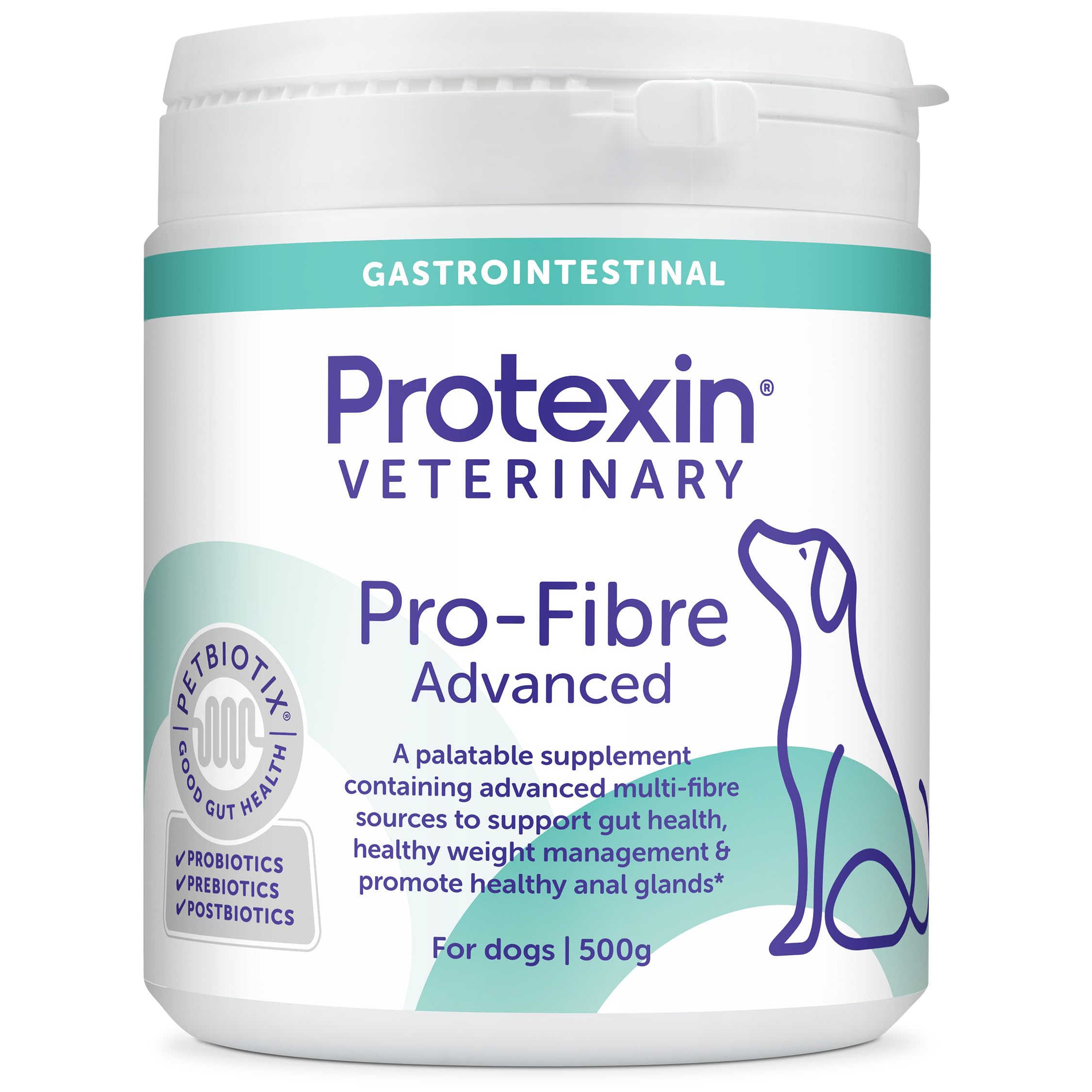 Protexin Pro Fibre Advanced for Dogs – Digestive Supplement with Probioitcs, Prebiotics & Postbiotics – Supports Gut Health, Digestion, Firm Stools, Anal Gland Function – Meat-Free – 500g Pellets
