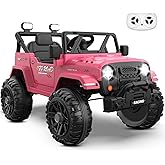 ARBELI 12V Electric Ride On Car, Toddler First Car, Pink | Realistic truck styling, parent remote control, soft start safety, bluetooth music &amp; LED lights