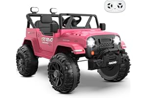ARBELI 12V Ride On Truck Car with Remote Control, Kids Electric Vehicles with Bluetooth Music, Horn, 3 Speeds, 4 LED Lights, Soft Start, Ride on Toys for Toddler Boys & Girls (Pink)