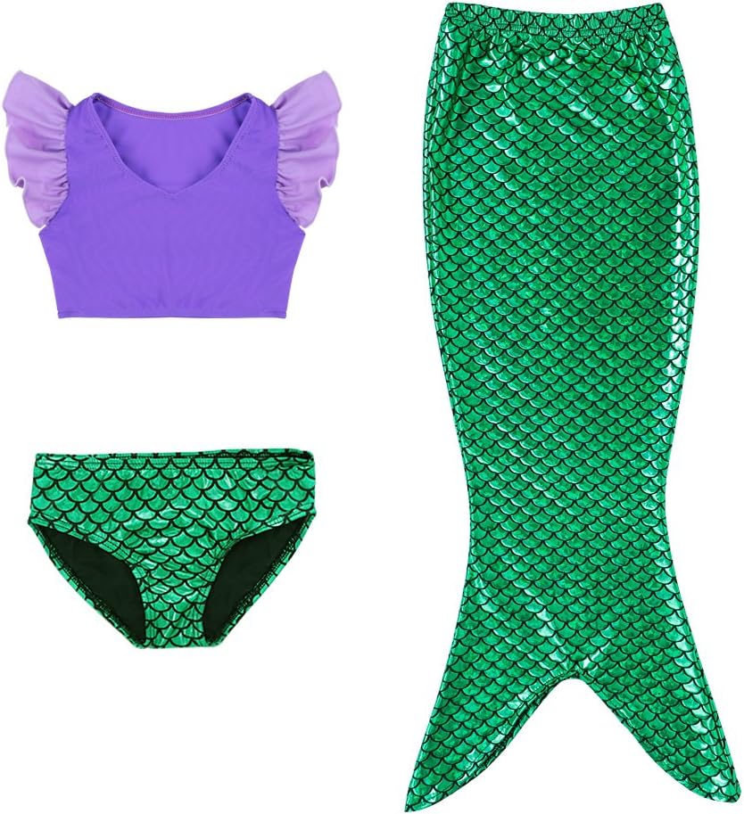 Mermaid for Swimming Girls Swimsuit Princess Bikini Set Bathing Suits Swimsuit Bikini Set 3-12 Years (No Monofin)
