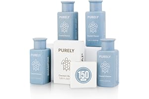 PURELY 150 piece set | Hotel Soaps and Toiletries Bulk set | Airbnb Essentials for Hosts | Mini Travel Size Shampoo and Conditioner Sets | Bulk Travel Size Toiletries | Homeless Supplies Bulk Amenities