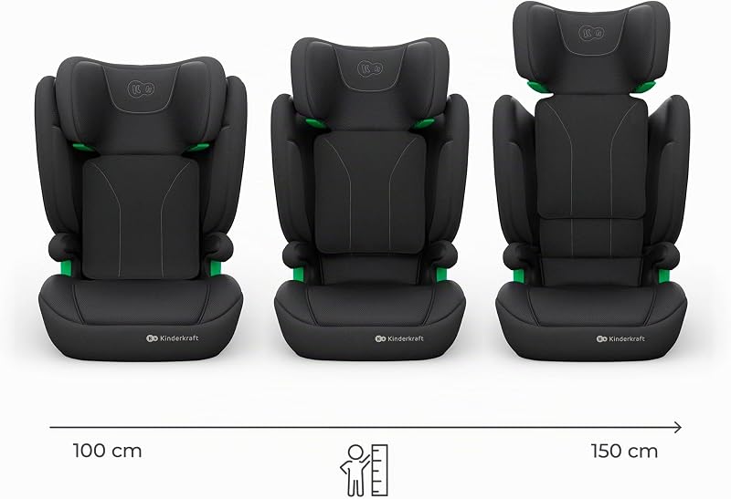 Kinderkraft JUNIOR FIX2 PRO I-SIZE Seggiolino auto 15-36 kg, Gruppo 2-3, 100-150 cm, con Isofix, Poggiatesta regolabile, Sistemi di sicurezza, Leggero Facile da trasportare, Facile da pulire, Nero