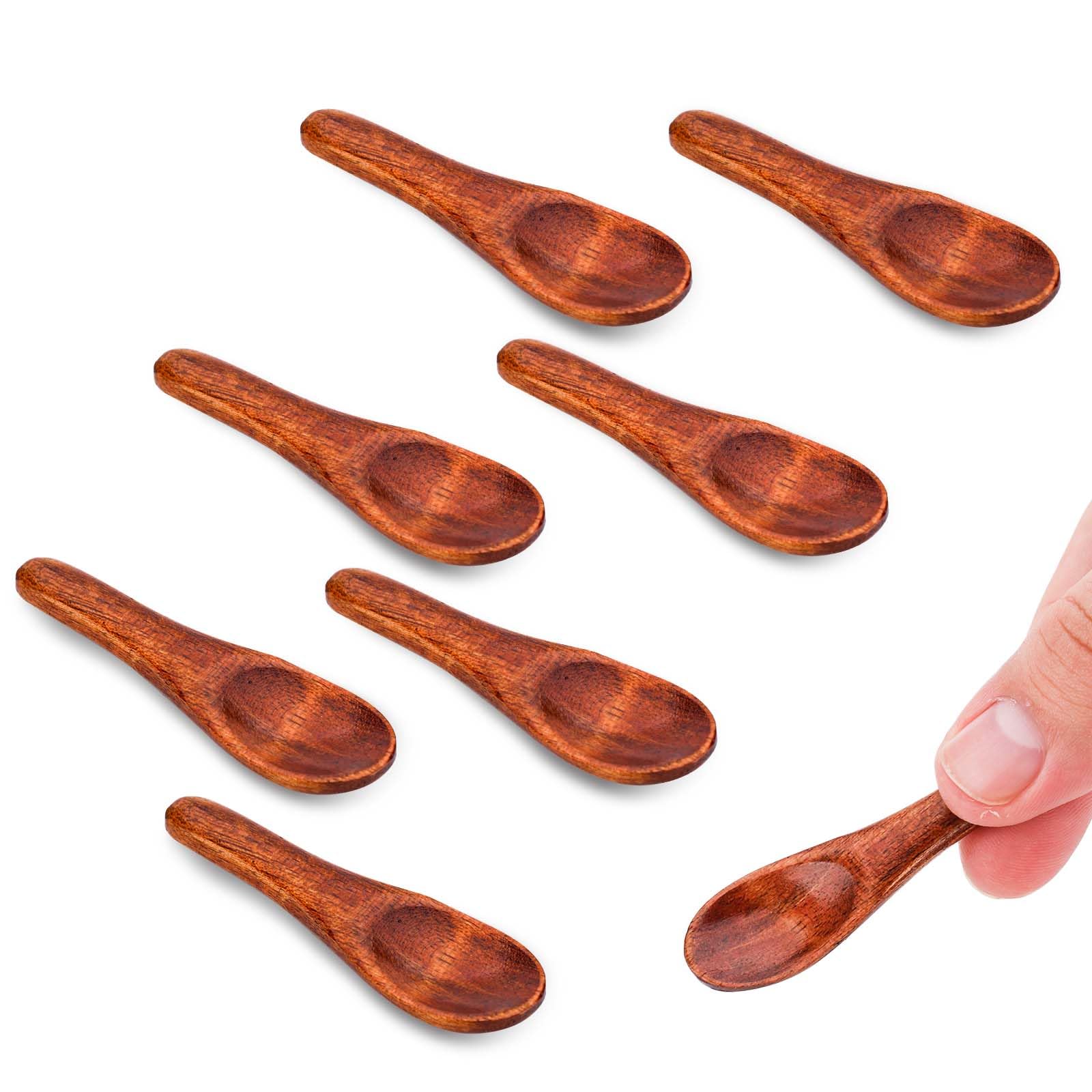 8pcs Small Wooden Spoons, 2.36in Mini Condiment Spoons Little Wooden Teaspoons Tiny Salt Spoon Short Handle Wood Serving Utensils for Sauces Salt Sugar Spices Dips Honey Coffee Mustard Cooking