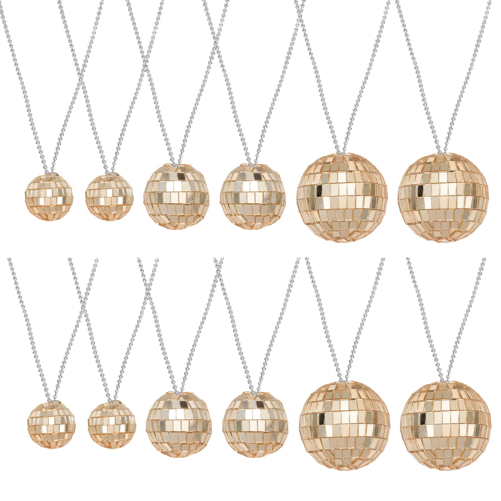 sourcing map Mirror Disco Ball Necklace, 1.2"/1.5"/2" 70s Disco Party Necklaces for Costume Game Dance Supplies Birthday Parties Festival Jewelry Accessories, (Rose Gold, Pack of 12) — image 1