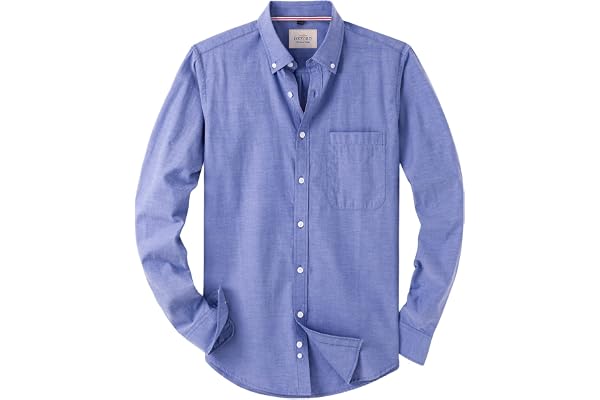 Men's Solid Oxford Shirt Long Sleeve Button Down Shirts with Pocket | Button Down Collar, Business Work Formal, Casual Daily