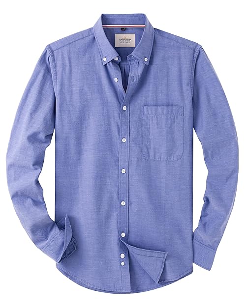 Alimens & Gentle Mens Solid Oxford Shirt Long Sleeve Dress Shirt Work Casual Button Down Shirts with Pocket Aroyal Blue