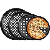 Afarnook 4 Pcs Pizza Baking Pan Round Non-Stick Tray Pizza Pan 9/10/11/12 Inches Round Dark Grey Tray with Holes Suitable for Baking Oven Electric Oven