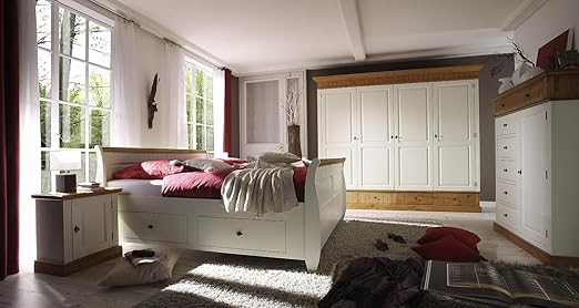 Jutland Schlafzimmer 4 Tlg Landhausstil Pinie Massiv Altweiss Natur 01011005 Amazon De Kuche Haushalt