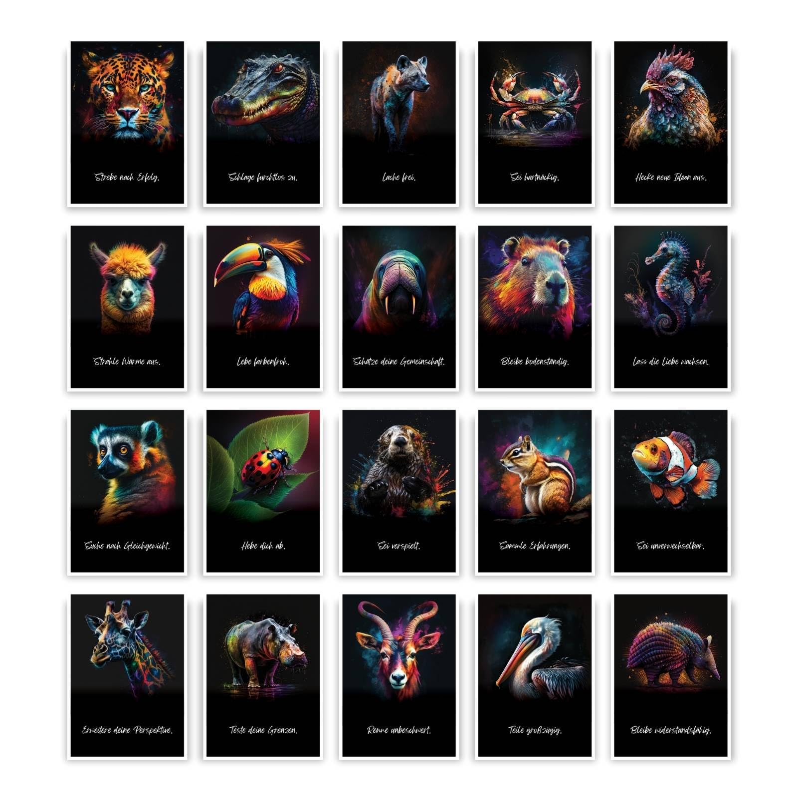 papeal metaFox Spirit Animals Animal Postcards, 44 Motivational Cards with Inspirational Sayings, Premium Quality Postcards with Animal Motifs, Courage Cards for Postcrossing, Greetings & Decoration