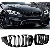 DEKEWEI F32 Grill, Double Slats Gloss Black Kidney Grille, ABS Plastic,2pcs | Direct Snap-on Replacement, Sporty Style Upgrade, Compatible with BMW 4 Series 2014-2019 F32 F33 F36, 2015-2019 M3 F80 M4 F82