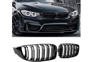 DEKEWEI F32 Grille,Front Kidney Grille Grill Compatible for 4 Series F32 F33 F36 (2014-2019) M3 F80 M4 F82 (2015-2019) (Double Slats Gloss Black Grills, 2pcs)