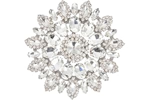 letsinstyle 4.3 Inch Round Rhinestone Flower Applique, Glitter Floral Crystal Patch with Metal Chain, Sparkly Patches for Eve