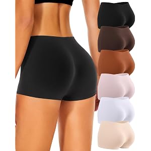 Womens Boy Shorts Underwear Seamless Soft Stretch No Show Boxer Panties | Invisible Boxers Briefs Panties for Women, 6 Packs
