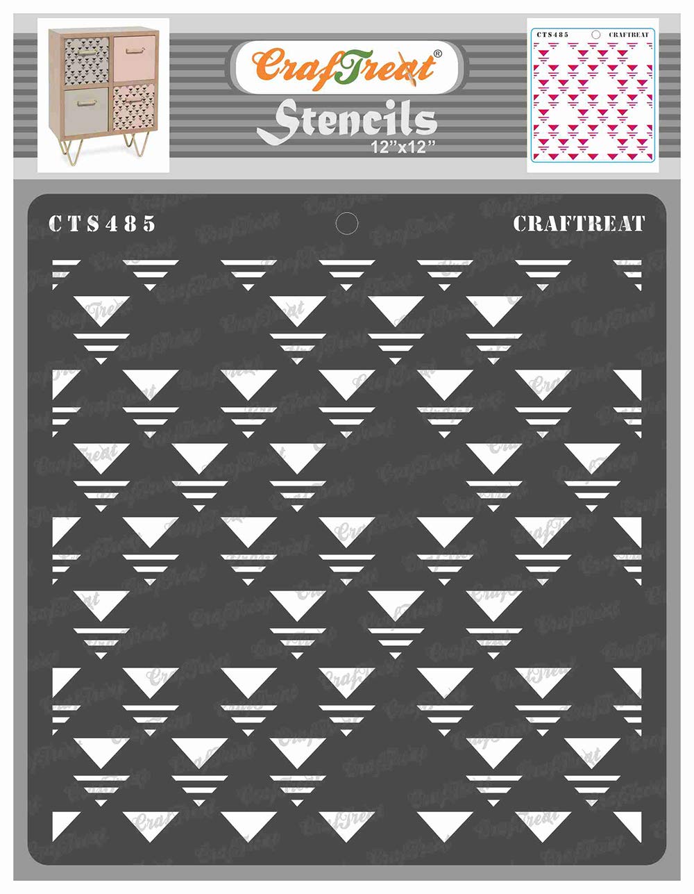 CrafTreat Reusable Triangle Wall Stencil for Painting on Wood, Wall, Tile, Canvas, Paper, Fabric and Floor - Memphis Triangle Stencil -12x12 Inch - Pattern Stencils for Painting