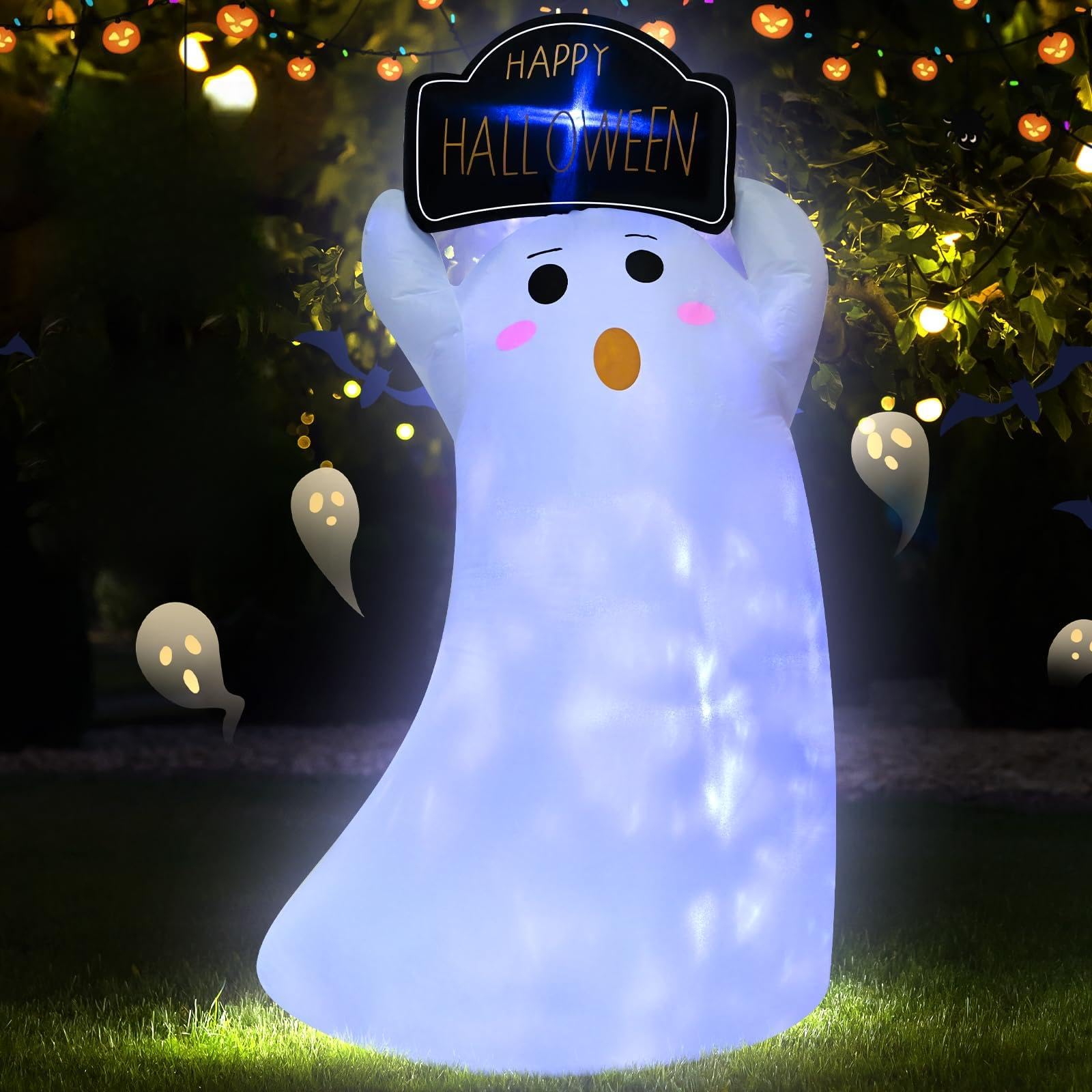 Photo 1 of 3.5FT Halloween Outdoor Inflatable Ghost Decoration Blow-up Decor Halloween Party Addition Inflatable White Apparition with LED Flashing Lights Indoor Outdoor Yard Graden Party Holiday Decor