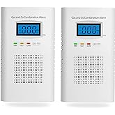 2 Pack Combination Gas & Carbon Monoxide Detectors - Plug in CO Alarm & Natural Gas Detector with Digital Display, CO Detector & Combustible Gas Detector for Home, Easy to Read