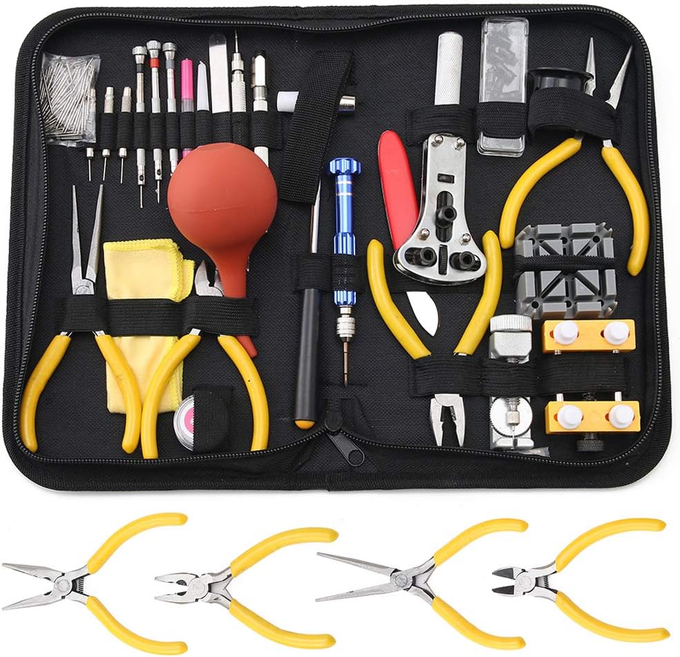 Professional Watch Repair Tool Kit - Watchmaker Tool Kit, Including Watch Back Case Holder Opener Link Remover Spring Bar Tool Set and More, Storaged in Carry Case (141pcs): Home Improvement