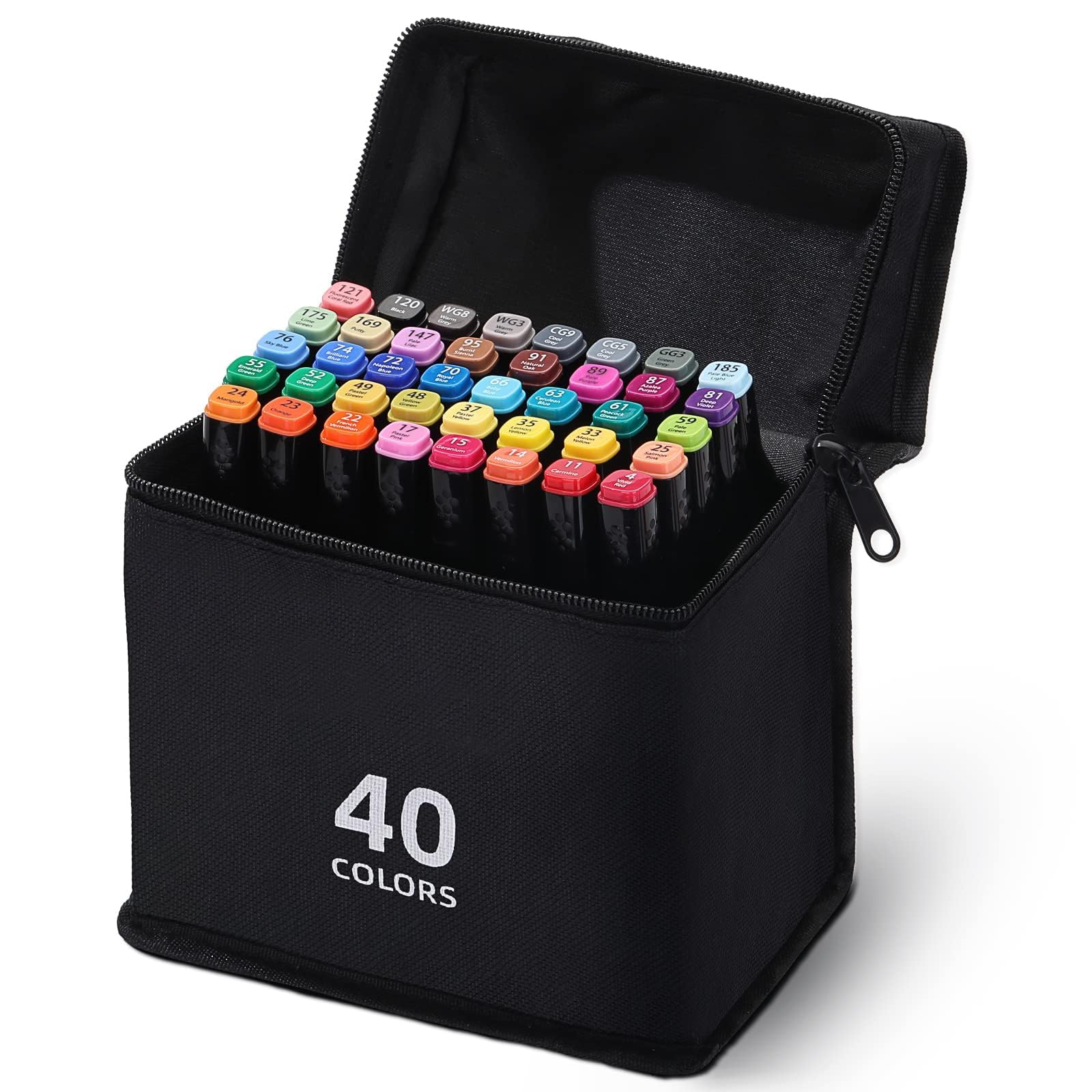 RiyaNed marker pens 40 colouring pens 1.0-6.0mm Alcohol markers Black tote bag and plastic base for painting, coloring, design, comics.
