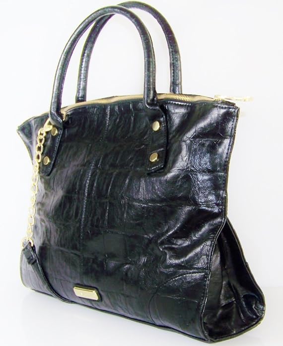 Steve Madden Italian Style Black w/Gold Chain Tote Faux Leather