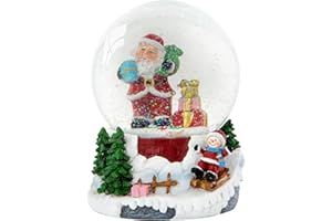 Celebright Christmas Musical Snow Globe - Plays 8 Songs Including Jingle Bells & Lights Up with Changing LED Colours - Large 14cm (Santa & Child Sledging)