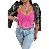 COZYEASE Women's Plus Size Lace Bustier Cami Bodysuit Sleeveless Sheer Mesh Corset Romper