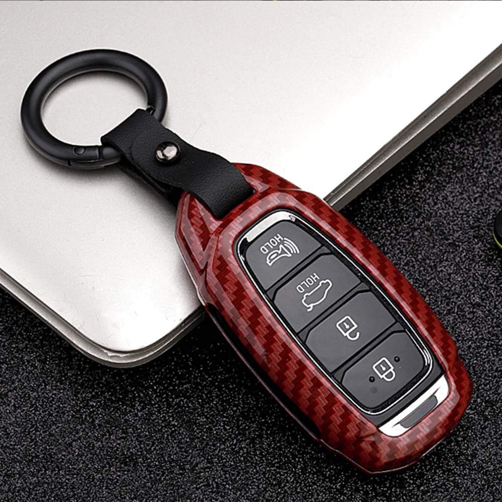 ontto Key Fob Cover for Hyundai Zinc Alloy Smart Key Case for Hyundai fista santa fe encino ix35 elantra Remote 3 Button Key Protector Holder Keyring Key Shell Carbon fiber red