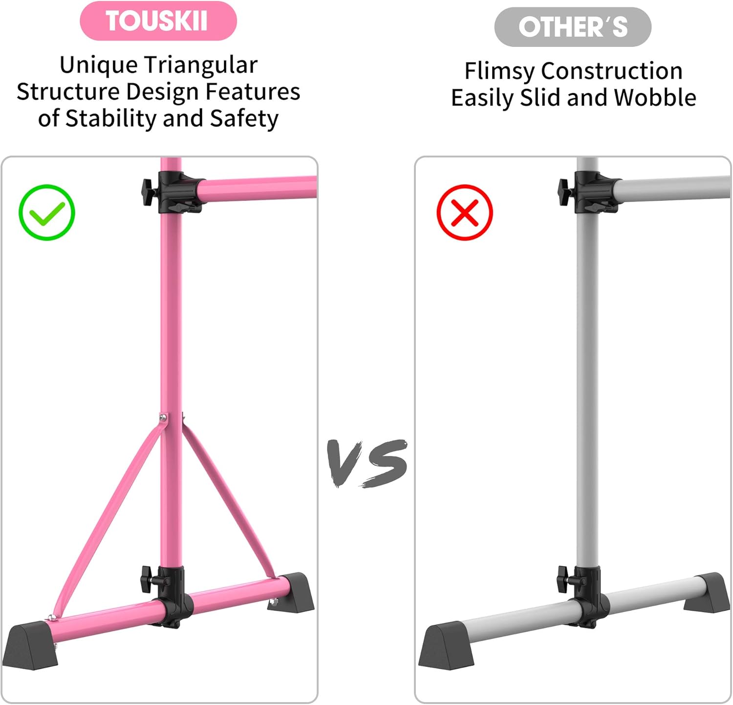 TOUSKII Ballet Barre Portable for Home, Kids Ballet Bar Adjustable Double Freestanding Ballet Exercise Equipment, 4FT Dance Bar for Women with Adjustable Stretcher for Dancing Stretch, 250LB Capacity : Sports & Outdoors