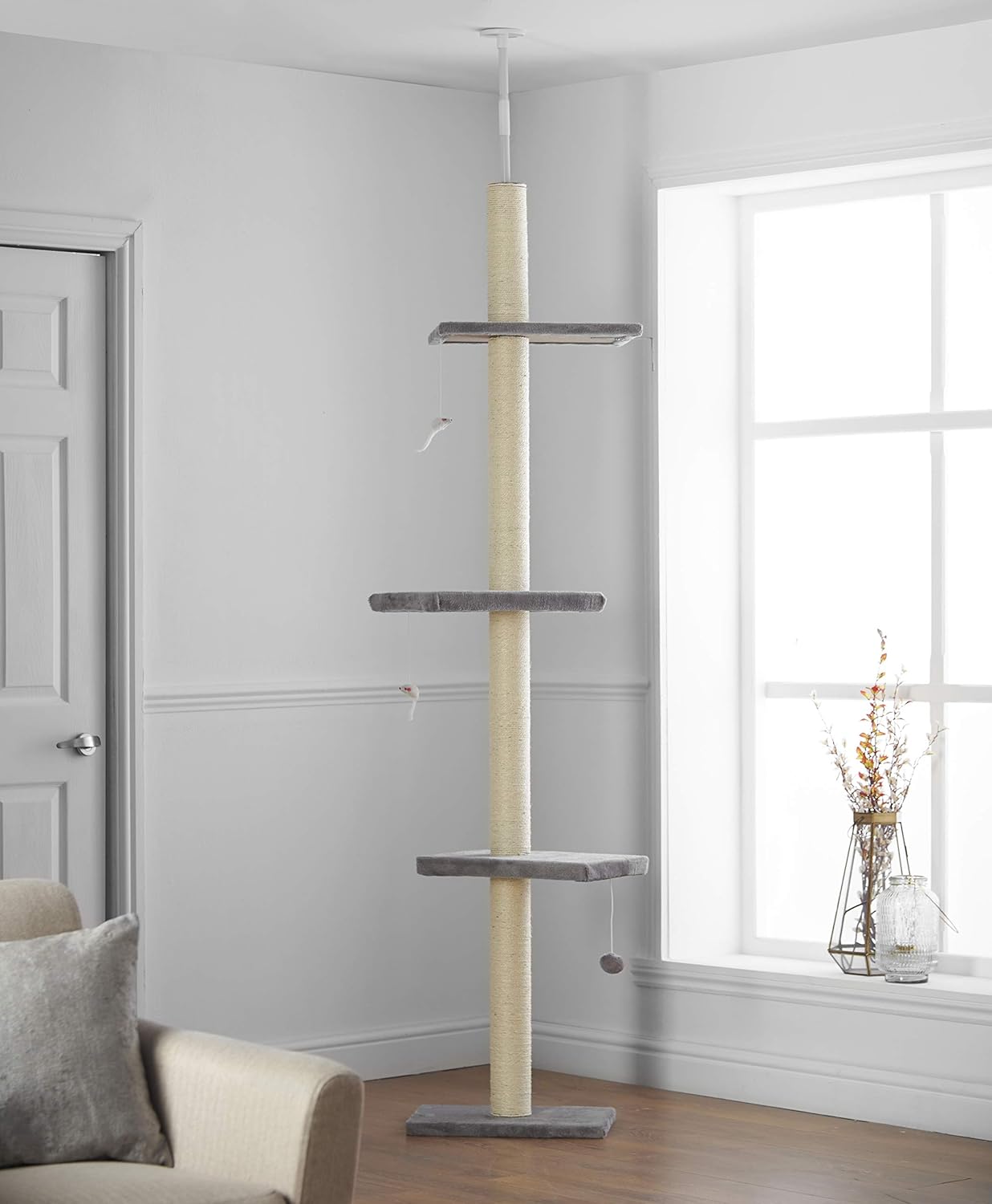 Pippa & Max's Cat Scratch Tree Floor to Ceiling 215cm280cm (Grey) X