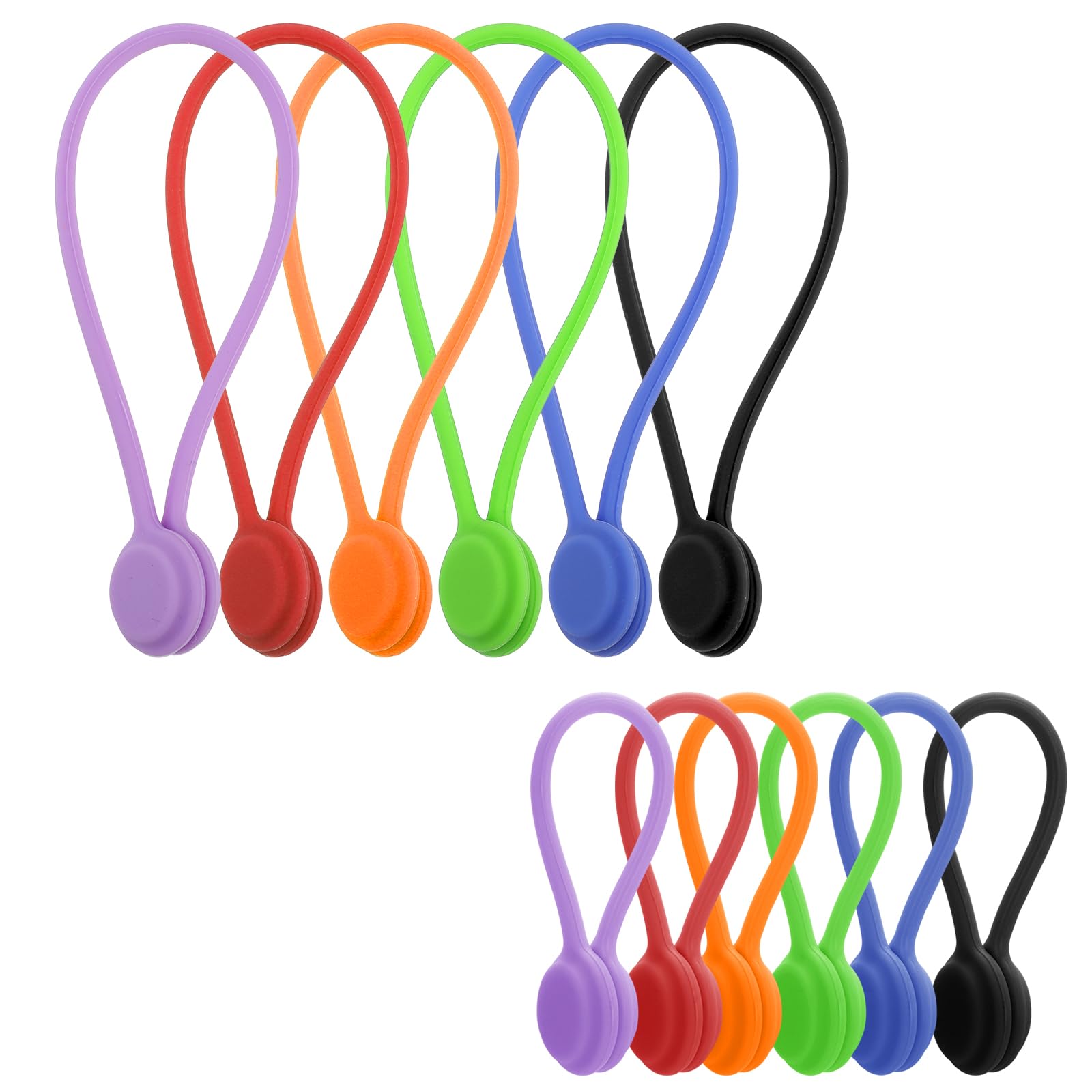 12 Pcs Magnetic Cable Ties Reusable Snap On Magnetic Cable Ties Silicone Magnetic Cord Ties for Bundling Organizing Cable Cord Bookmark Whiteboard Fridge Magnets（6 Long & 6 Short）