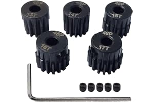 AMOGOT Metal Steel 48P Pinion Gear 13T 14T 15T 16T 17T 3.175mm Shaft Motor Gears Set with Hex Key for 1/10 RC Brushless Brush Motor RC Upgrade Part