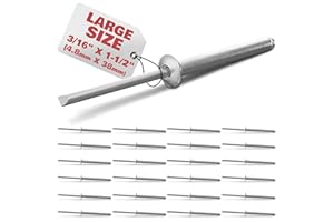 RELUEN 25Pcs Large Head Pop Rivets Aluminum - 3/16" x 1-1/2" Aluminum Dome Head Blind Rivet Set 6-20 Gap 1.126-1.250 Set #Lig-0229NG - Decorative Long Pop Solid Rivets for Windows