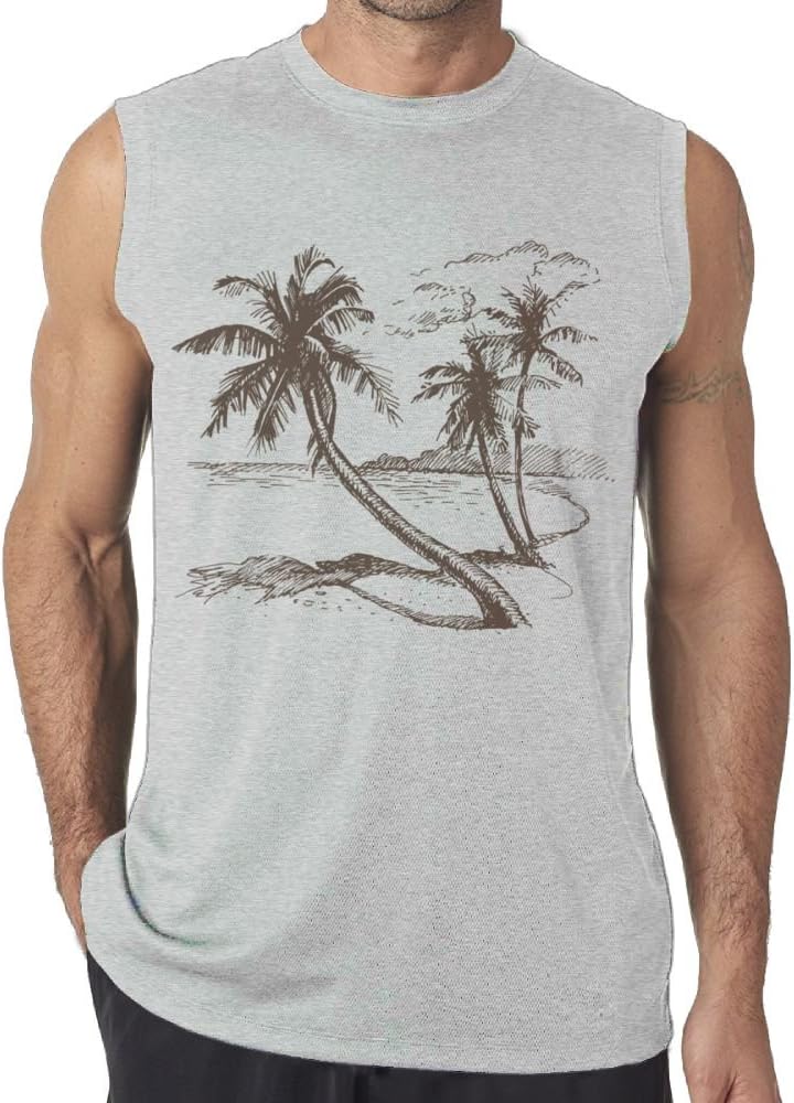 Riokk Az Sleeveless Tank Tops Shirts Fit Men Coconut Tree by The Beach