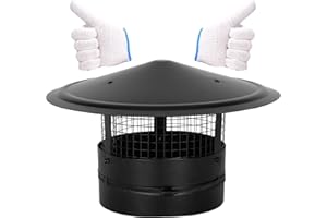 TOPFURN 6Inch Chimney Cap,6/7/8/10 Inch Adjustable Stainless Steel Chimney Cap,304 Steel Round Rain Cover with Mesh Screen,Universal Cone Top Roof Cap for Wood/Oil Stove Vent,Weatherproof & Easy Installation