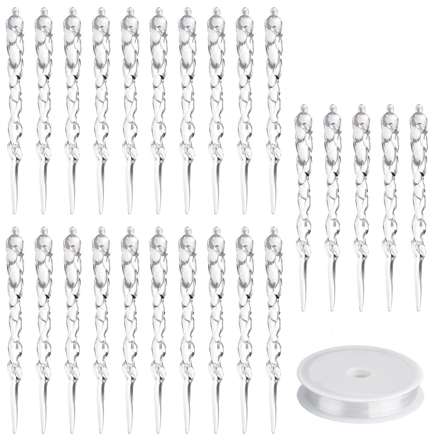 FEPITO 24 PCS Acrylic Icicle Clear Plastic Icicle Ornaments for Christmas Party Tree Hanging Supplies Holiday Decoration