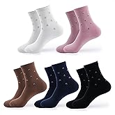 Kikiya Women's Cotton Crew Socks - Cute Flower Graphic Polka Dot Striped Heart Patterned - Ladies Girls Casual Socks Size 6-8