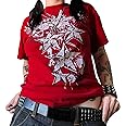 Y2k Fairy Grunge Clothes for Women Emo 2000s Skull Skeleton Print Tees Shirts Fairycore Vintage E-Girls Clothes