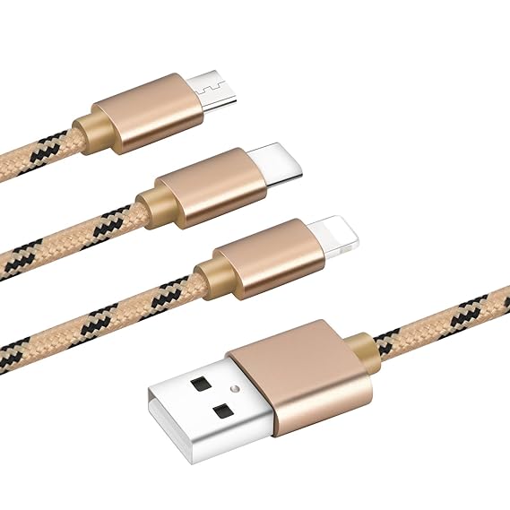 Bolatus 1m 1Pack Multi Ladekabel 3 in 1 USB Kabel Nylon Mehrfach Ladegerät Universal Handy Adapter Kabel Kompatibel für Phone