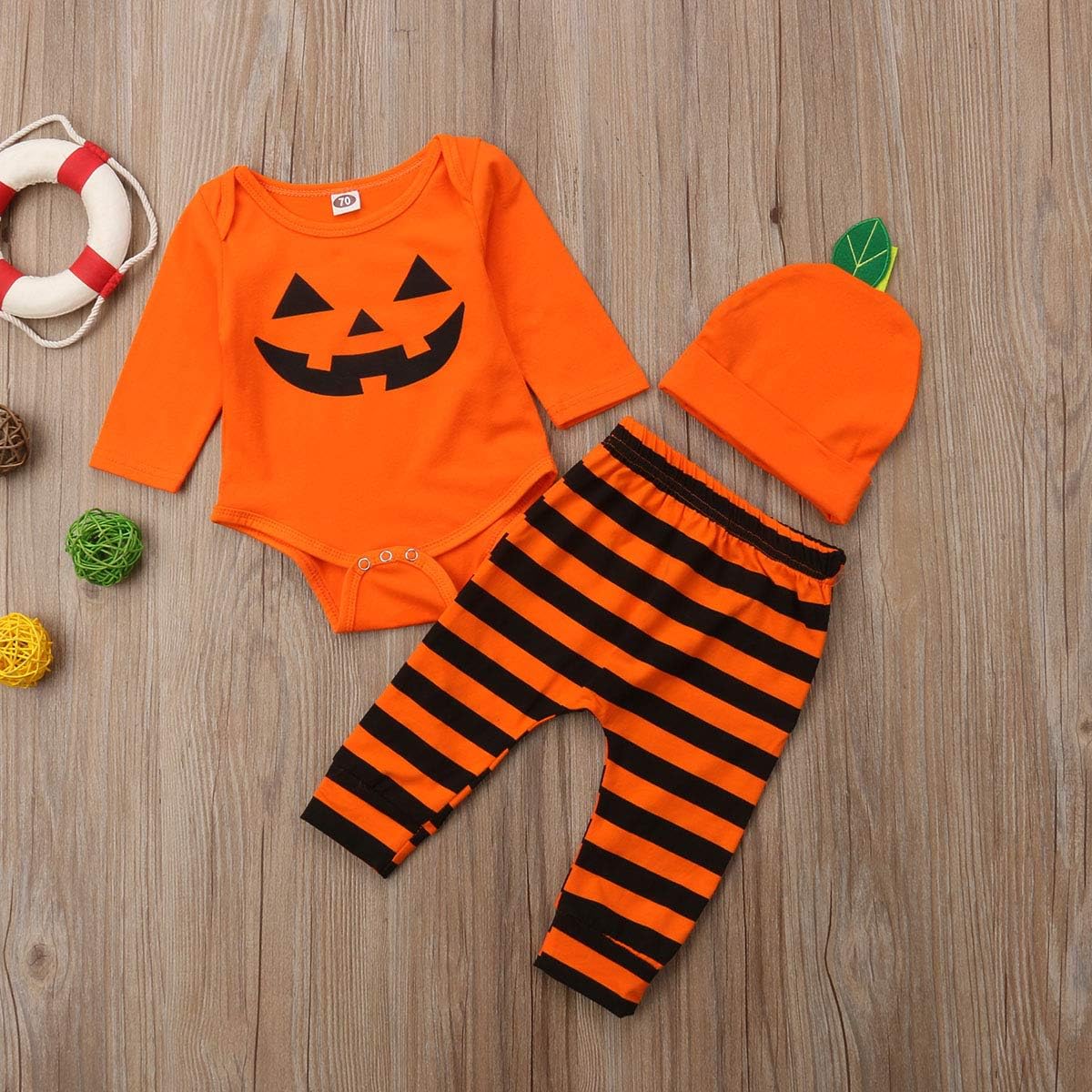 Halloween Baby Boy Girl Outfit My 1st Halloween Day Letter Print Romper+Pants+Hat 3Pcs Pumpkin Clothes Set (Ghost face, 0-3 Months): Clothing